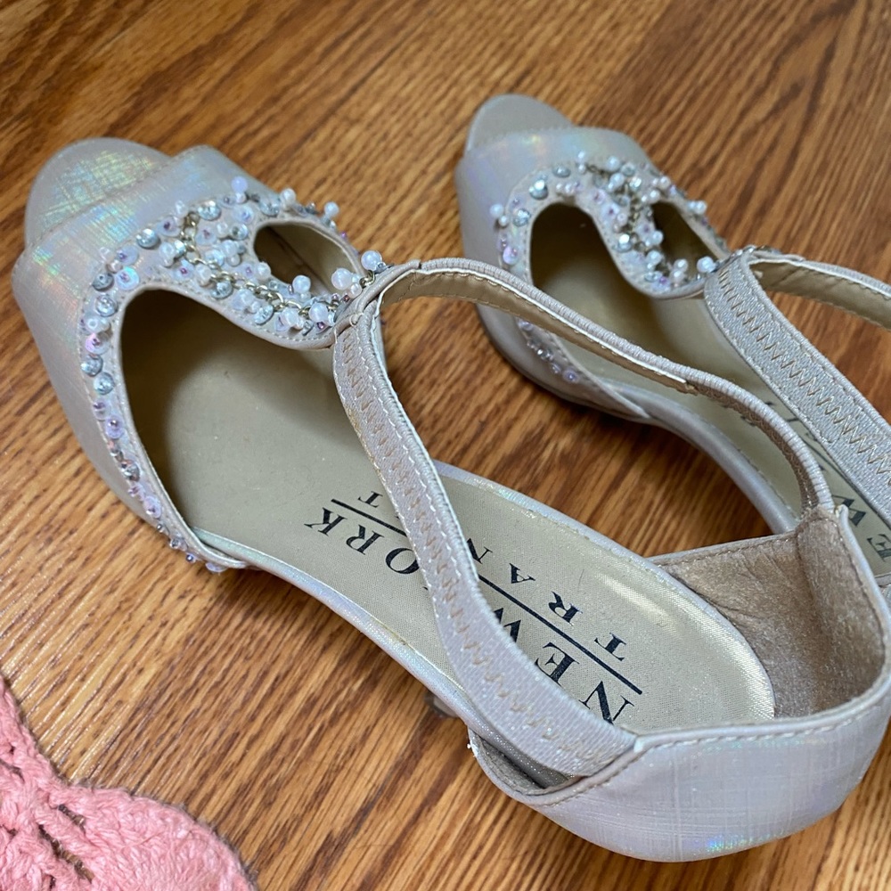 New York Transit Heels. Size 7 1/2. Gray with Pearl Embellishments. Never worn